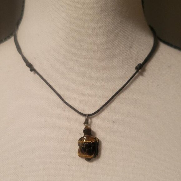 Jewelry - Adorable Hand-Carved Tiger's Eye Turtle Pendant on an Adjustable Cord Necklace